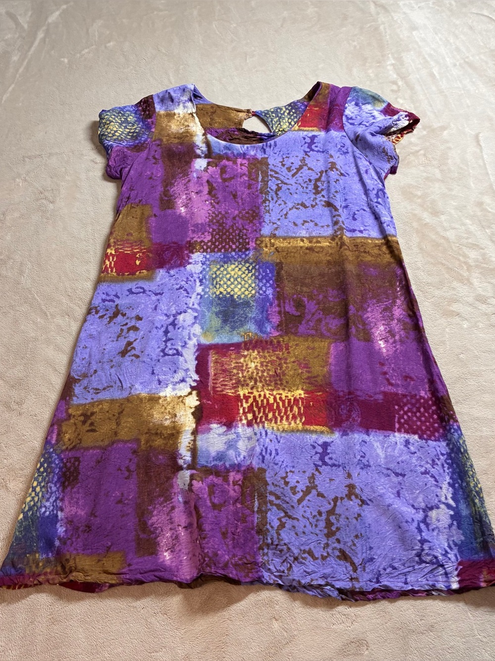 Vtg 90s Hula Moon Jams World Rayon Shift Dress XS Purple Abstract Artsy Boho